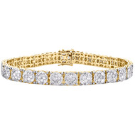 10K Yellow Gold Diamond 8mm Circle 4 Prong Cluster Statement Bracelet 10.17 CT.