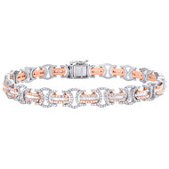 10K White & Rose Gold Round & Baguette Diamond 9mm Statement Bracelet 3.75 CT.