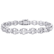 10K White Gold Round & Baguette Diamond 9mm Fancy Statement Bracelet 3.75 CT.