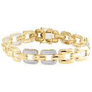 10K Yellow Gold Round Diamond Puff Anchor Link 8.50" Statement Bracelet 1 CT.