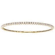 10K Yellow Gold Round Diamond Flexible Bangle 1 Row Prong Set Bracelet 1.16 CT.
