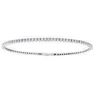 10K White Gold Round Diamond Flexible Bangle 1 Row Prong Set Bracelet 1.33 CT.