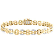 10K Yellow Gold Round Diamond Rail Road Link 8.50" Statement Bracelet 1.50 CT.