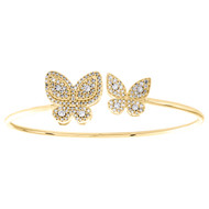 10K Yellow Gold Round Diamond Statement Butterfly Bangle Fancy Bracelet 3/4 CT.