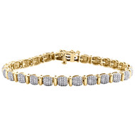 10K Yellow Gold Round Diamond Dome Fancy Link Statement 5mm Pave Bracelet 1/2 CT