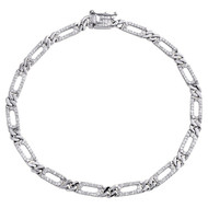 10K White Gold Round Diamond Cuban / Figaro Link 4mm Statement Bracelet 3/4 CT.