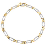10K Yellow Gold Round Diamond Cuban / Figaro Link 4mm Statement Bracelet 3/4 CT.