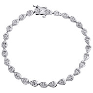 10K White Gold Round & Baguette Diamond Pear Shape  7.25" Tennis Bracelet 1 CT.