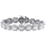 Sterling Silver Round & Baguette Moissanite 12mm Statement 8.5" Bracelet 5.45 CT