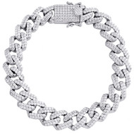 Sterling Silver Round Moissanite 11mm Miami Cuban Box Clasp Bracelet 7.17 CT.