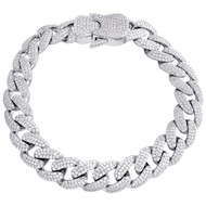 Sterling Silver Round Moissanite 13mm Miami Cuban Buckle Clasp Bracelet 8.94 CT.