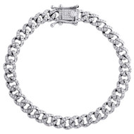 Sterling Silver Round Moissanite 7mm Miami Cuban Link 8" Pave Bracelet 1.44 CT.