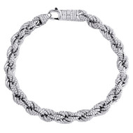 Sterling Silver Round Moissanite 7mm Solid Rope Link 8" Pave Bracelet 5.29 CT.