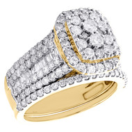 14K Yellow Gold Baguette Diamond Rectangle Halo Bridal Set Engagement Ring 2 TCW