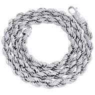 Sterling Silver Round Moissanite 7mm Solid Rope Neckalce 18" Pave Chain 12.28 CT