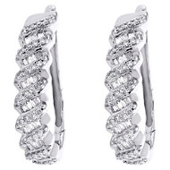 10K White Gold Round & Baguette Diamond Braided Fancy Hoop 21mm Earrings 1/2 CT.