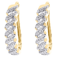 10K Yellow Gold Round & Baguette Diamond Braided Fancy Hoop 21mm Earrings 1/2 CT
