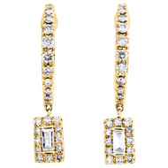10K Yellow Gold Solitaire Diamond Rectangle Drop Dangler Hoop Earrings 0.33 Ct.