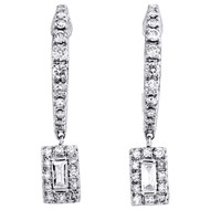 10K White Gold Solitaire Diamond Rectangle Drop Dangler Hoop Earrings 0.33 Ct.