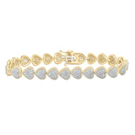 10K Yellow Gold Diamond Women's Domed Heart Halo Tennis Bracelet 2.63 CT | 7"