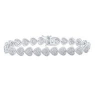 10K White Gold Diamond Women's Domed Heart Halo Tennis Bracelet 2.63 CT | 7"
