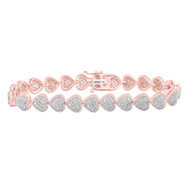 10K Rose Gold Real Diamond Women's Domed Heart Halo Tennis Bracelet 2.63 CT | 7"