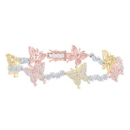 10K Tri-Color Gold Genuine Diamond Womens Butterfly Tennis Bracelet 2.63 CT | 7"
