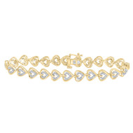 10K Yellow Gold Diamond Women's Fancy Heart Link Tennis Bracelet 1/2 CT | 7.25"