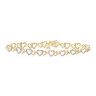 10K Yellow Gold Diamond Women's Interlocked Heart Tennis Bracelet 1/4 CT | 7.25"