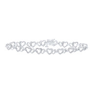 10K White Gold Diamond Women's Interlocked Heart Tennis Bracelet 1/4 CT | 7.25"