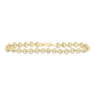 10K Yellow Gold Diamond Women's Fancy Heart Link Tennis Bracelet 1/4 CT | 7.25"