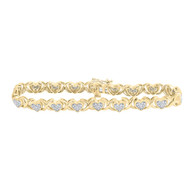 10K Yellow Gold Diamond Women's 'X' & Heart Link Tennis Bracelet 1 CT | 7.25"