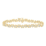 10K Yellow Gold Diamond Women's Textured Heart Link Tennis Bracelet 1 CT | 7.25"