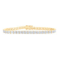 10K Yellow Gold Cluster Diamond Womens 1 Row Square Link Tennis Bracelet 2.75 CT