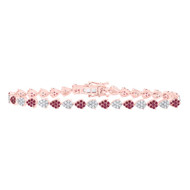 10K Rose Gold Ruby & Diamond Women's Teardrop Link Tennis Bracelet 1.20 CT | 7"