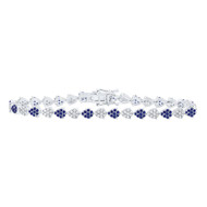 10K White Gold Sapphire & Diamond Women Teardrop Link Tennis 7" Bracelet 1.20 CT