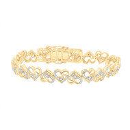 10K Yellow Gold Real Diamond Women's Swirling Heart Tennis Link Bracelet 0.63 CT