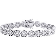 10K White Gold Diamond Women's Round Link Statement Tennis 7" Bracelet 2 CT