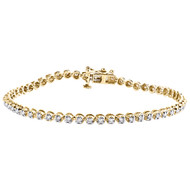 10K Yellow Gold 3mm Round Cut Diamond 1 Row Prong Set 7" Tennis Bracelet 1 CT.