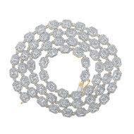 10K Yellow Gold Round & Baguette Diamond 6mm Halo Cluster Neckace 22" Chain 8 CT