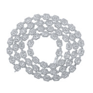 10K White Gold Round & Baguette Diamond 6mm Halo Cluster Neckace 22" Chain 8 CT
