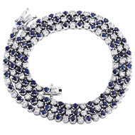 14K White Gold Sapphire & Diamond Prong Set 18" Tennis Necklace Chain 5.58 CT.