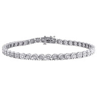 Sterling Silver Real Round Damond 1 Row Miracle Set 8.25" Tennis Bracelet 3/4 CT
