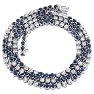 14K White Gold Sapphire & Diamond Prong Set 18" Tennis Necklace Chain 8.38 CT.