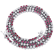 14K White Gold Real Ruby & Diamond Prong Set 18" Tennis Necklace Chain 5.75 CT.