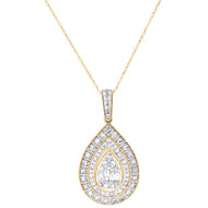 10K Yellow Gold Baguette Diamond Women's Teardrop 20" Necklace Tier Charm 1/2 CT