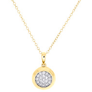 10K Yellow Gold Round Diamond Women's Circle 18" Necklace Domed Pendant 1/4 CT