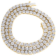 Yellow 1 Row Necklace Diamond Tennis Choker Link Chain 18" Sterling Silver 2 CT.