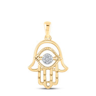 10K Yellow Gold Round Cut Diamond Women's Cluster Cut Out Hamsa Hand Pendant 1/20 CT.