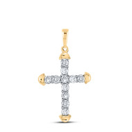 10K Yellow Gold Round Cut Diamond Unisex Latin Cross w/ Caps Pendant 1/3 CT.